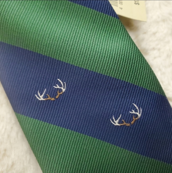 NWT Mens American  Eagle Tie Green Navy Striped Deer Antlers Hunting One Size OS - Picture 4 of 11